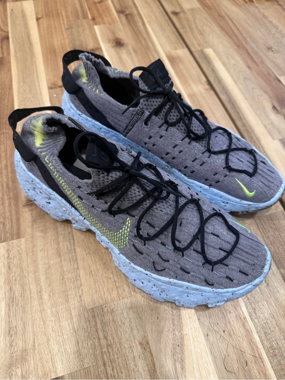 Nike Space Hippie 04 Sneakers in Gray with Neon Yellow Swoosh